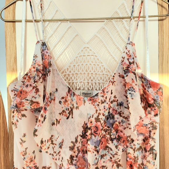 Dynamite Bright Floral Chiffon Maxi Dress W/Crochet Back Detail Size Medium - Picture 6 of 16